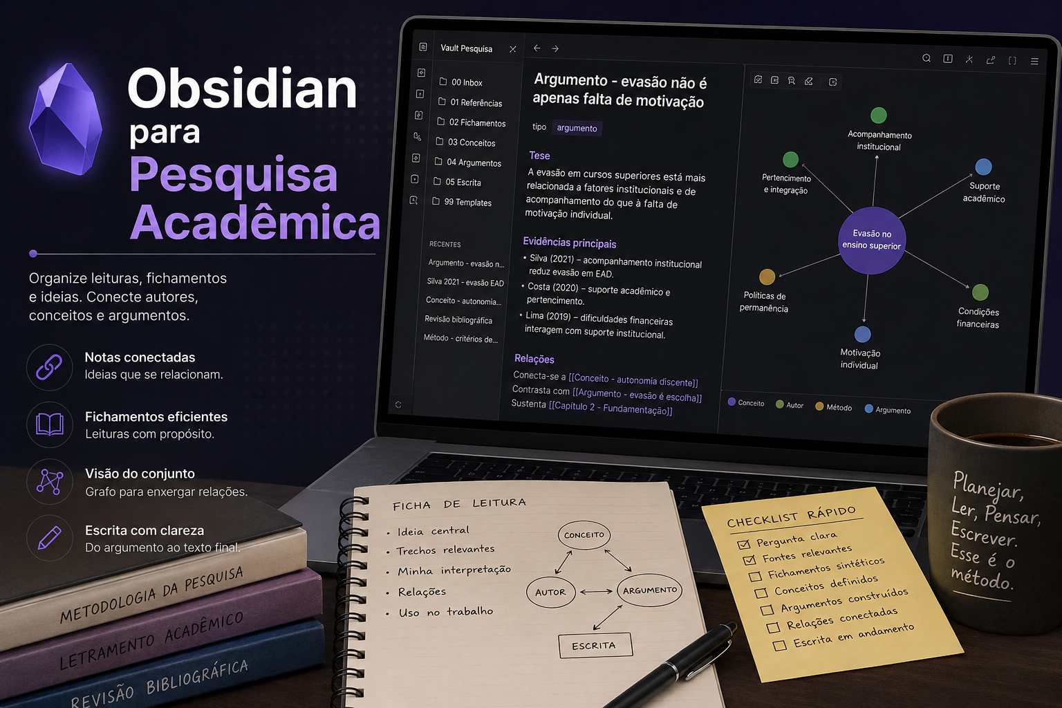 Obsidian para Pesquisa Acadêmica: como organizar leituras, fichamentos e argumentos